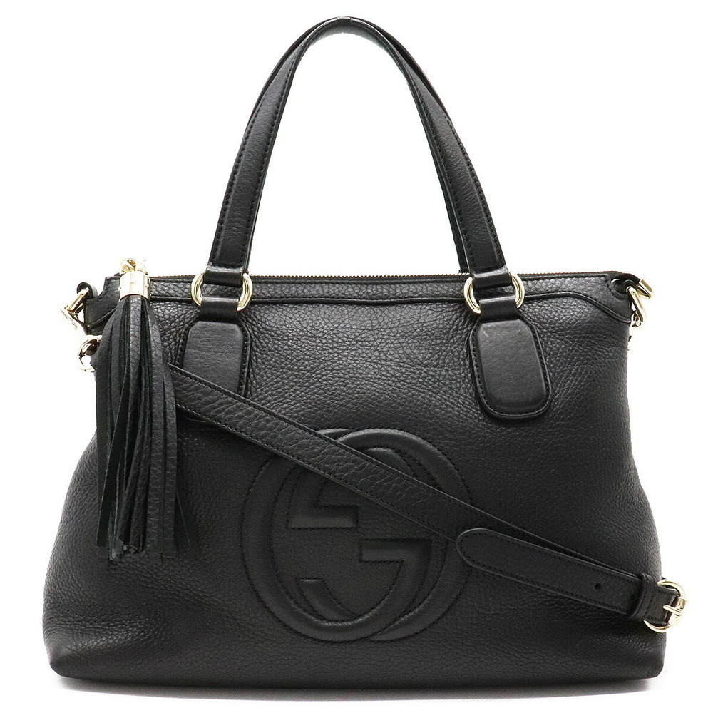 Gucci Soho Interlocking G Handbag Tassel Fringe Leather Black